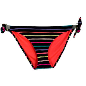 Victoria's Secret Swim‎ Bikini Womens Sz L Black Rainbow Striped Bottom Stretch